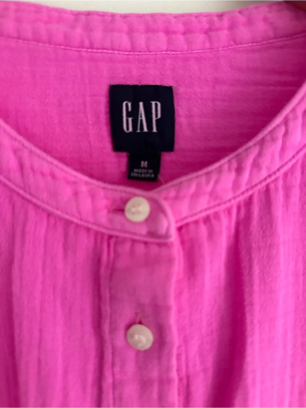 GAP Cotton Gauze Dolman Shirt Bright Pink Button-Front Short Sleeve M New